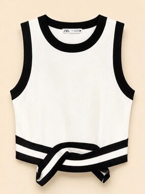 Mustard Seed Black & White Knot-Hem Sleeveless Knit Tank